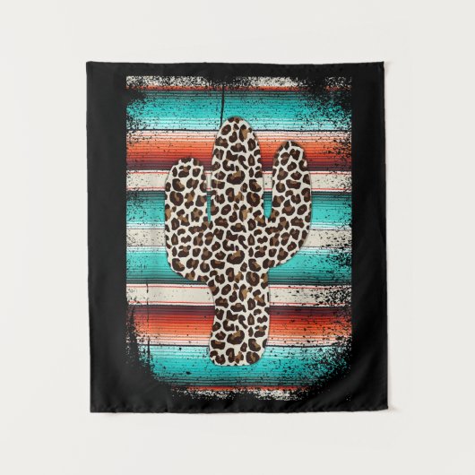Funny Leopard Cactus Serape Cactus print Turquoise Wandkleed (Voorkant)
