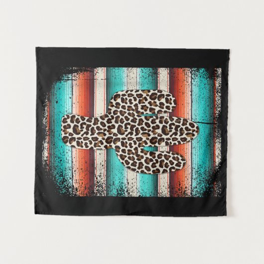 Funny Leopard Cactus Serape Cactus print Turquoise Wandkleed (Voorkant (horizontaal))
