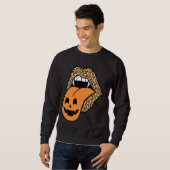 Funny Leopard Lips Pumpkin Graphic Hallween T Shir Trui (Voorkant volledig)