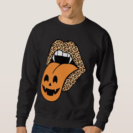 Funny Leopard Lips Pumpkin Graphic Hallween T Shir Trui (Voorkant)