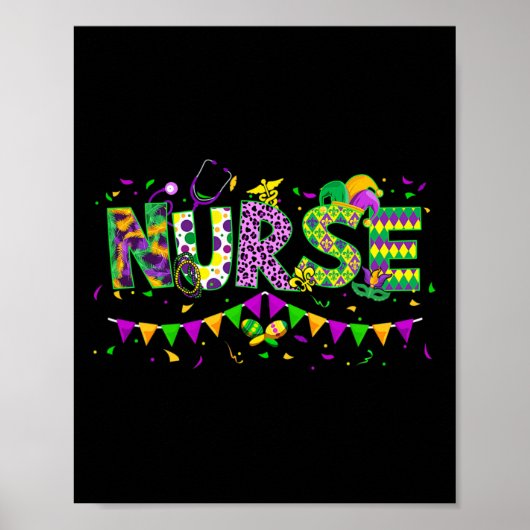Funny Leopard Mardi Gras Nurse Nursing School Appa Poster (Voorkant)