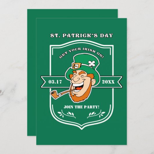 Funny Leprechaun Badge St. Patrick's Day Party Kaart (Voorkant / Achterkant)