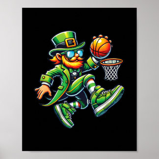 Funny Leprechaun Dunking Sketll Boys Kid St Patric Poster