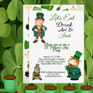 Funny Leprechaun Eat Drink Irish St Patricks Party Kaart