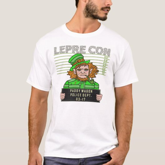 Funny Leprechaun Leprecon Mugshot T-shirt (Voorkant)