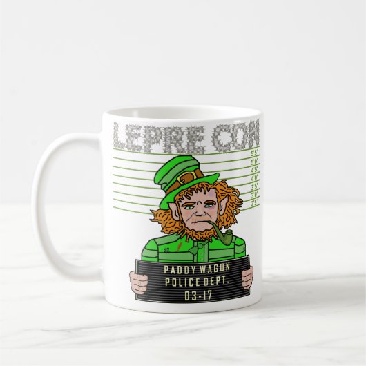 Funny Leprechaun Leprecon Mugshot v1 Koffiemok (Links)