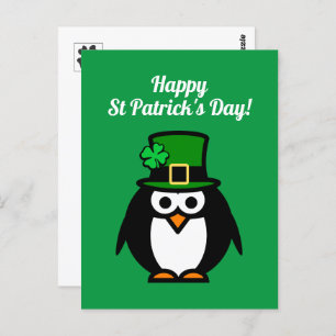 Funny leprechaun penguin St Patrick's Day briefkaa Briefkaart