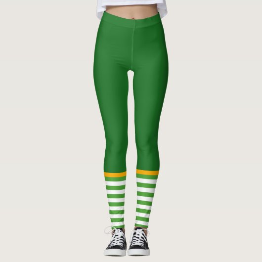 Funny Leprechaun St. Patrick's Day Green Striped Leggings (Voorkant)