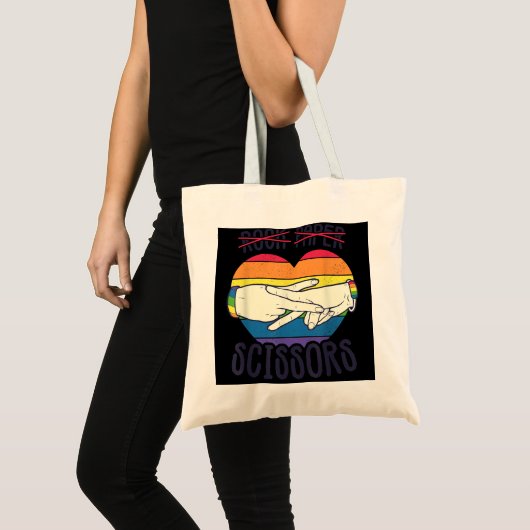 Funny Lesbian Pride Flag Rock Paper Scissors Lesbi Tote Bag (Voorkant (product))