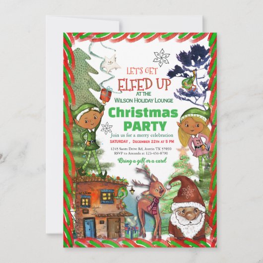 Funny Let's Get Elfed Up Christmas Party Kaart (Voorkant)