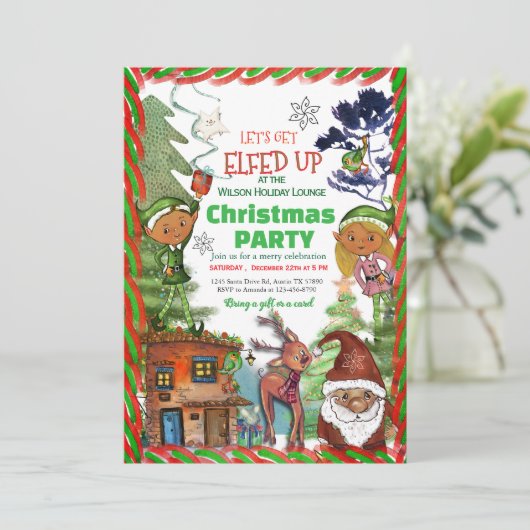 Funny Let's Get Elfed Up Christmas Party Kaart (Staand voorkant)