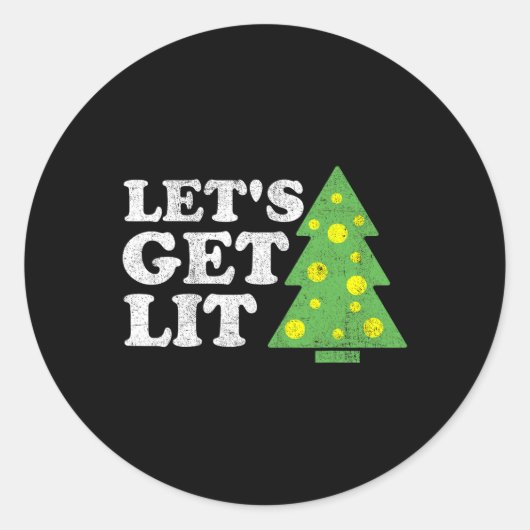 Funny Lets Get Lit Christmas Tree Retro Ugly Party Ronde Sticker (Voorkant)