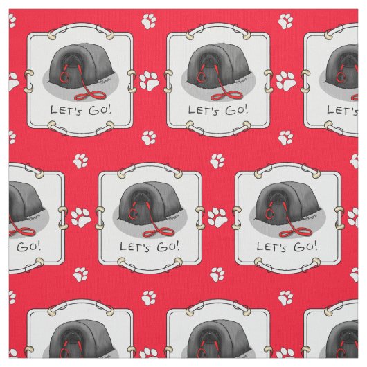 Funny Let's Go! for a Walk Pekingese Dog (black) Stof (Swatch)