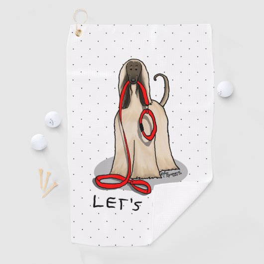 Funny Let's Go! Walk Afghan Hound (Cream) Golfhanddoek (Insitu)