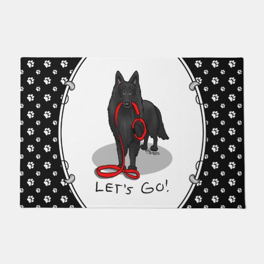 Funny Let's Go! Walk Belgian Sheepdog (black 1) Deurmat (Voorkant)