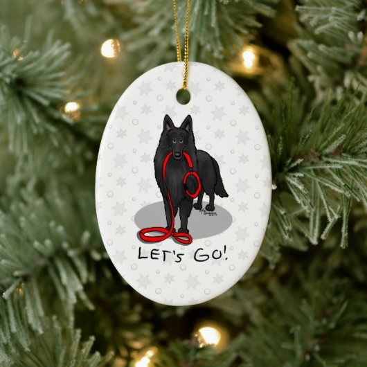 Funny Let's Go! Walk Belgian Sheepdog (black 1) Keramisch Ornament (Boom)