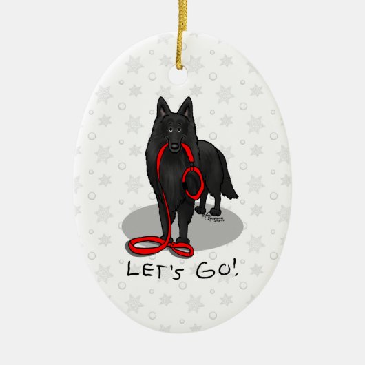 Funny Let's Go! Walk Belgian Sheepdog (black 1) Keramisch Ornament (Voorkant)