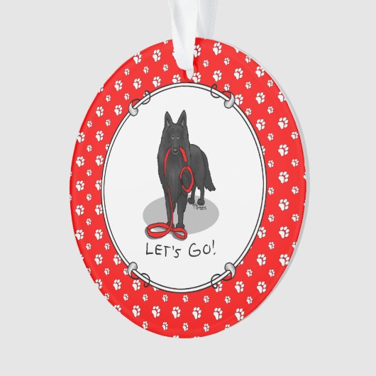 Funny Let's Go! Walk Belgian Sheepdog (black 1) Ornament (voorkant)