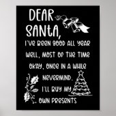Funny Letter to Santa kerstcadeautjes Poster (Voorkant)