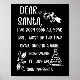 Funny Letter to Santa kerstcadeautjes Poster