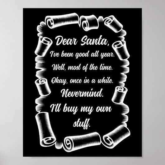 Funny Letter to Santa kerstcadeautjes Poster (Voorkant)