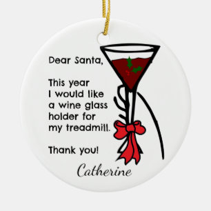 Funny Letter to Santa Treadmill Wine Glass Holder Keramisch Ornament
