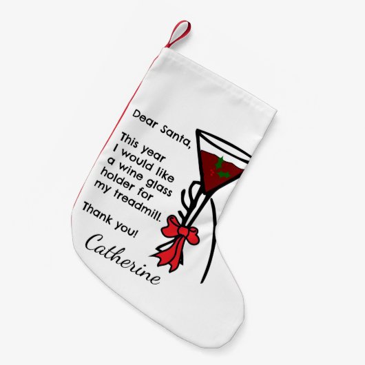 Funny Letter to Santa Treadmill Wine Glass Holder Kleine Kerstsok (Voorkant (Hangend))