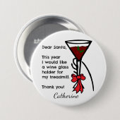 Funny Letter to Santa Treadmill Wine Glass Holder Ronde Button 7,6 Cm (Voorkant /achterkant)