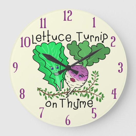 Funny Lettuce Turnip op Thyme Pun School Classroom Grote Klok (Voorkant)