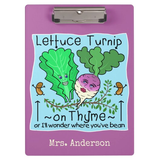 Funny Lettuce Turnip op Thyme Pun School Teacher Klembord (Voorkant)