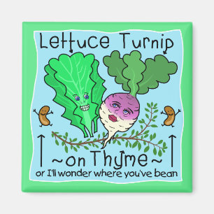 Funny Lettuce Turnip Thyme Vegetable Pun Cartoon Magneet