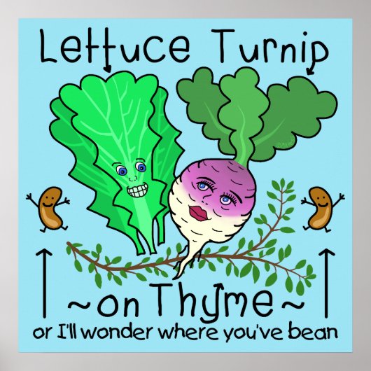 Funny Lettuce Turnip Thyme Vegetable Pun Cartoon Poster (Voorkant)