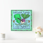 Funny Lettuce Turnip Thyme Vegetable Pun Cartoon Vierkante Klok (Huis)