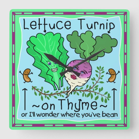 Funny Lettuce Turnip Thyme Vegetable Pun Cartoon Vierkante Klok (Voorkant)