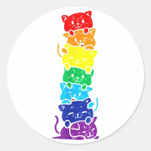 Funny LGBT Cat Stack Rainbow Gay Pride Gift for Ca Ronde Sticker (Voorkant)
