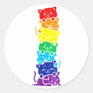 Funny LGBT Cat Stack Rainbow Gay Pride Gift for Ca Ronde Sticker