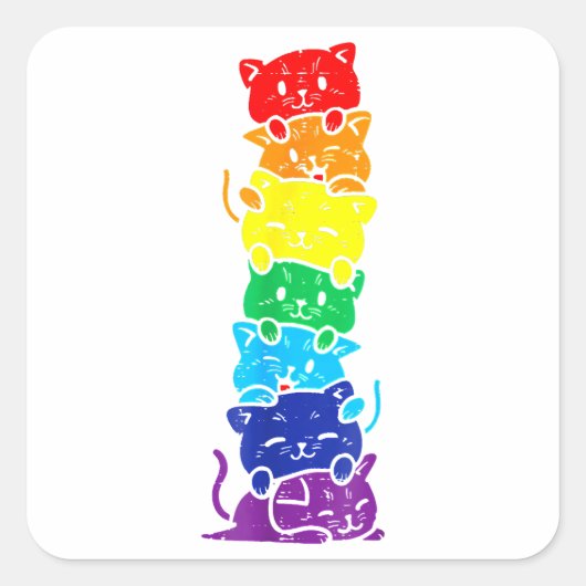 Funny LGBT Cat Stack Rainbow Gay Pride Gift for Ca Vierkante Sticker (Voorkant)
