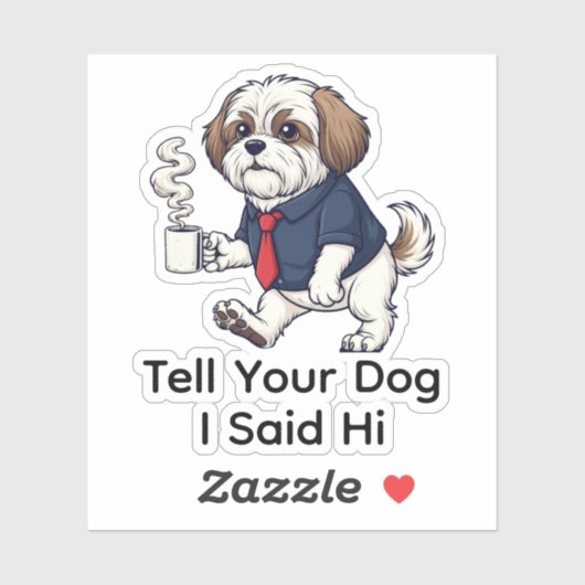 Funny Lhasa Apso Dog Business Suit Coffee Sticker (Vel)