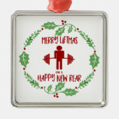 Funny Liftmas Merry Kerstmis Gym Barbell Metalen Ornament (Voorkant)