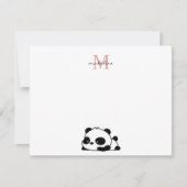 Funny Liggende Panda Script Roze Monogram Notitiekaartje (Voorkant)