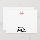 Funny Liggende Panda Script Roze Monogram Notitiekaartje (Voorkant / Achterkant)