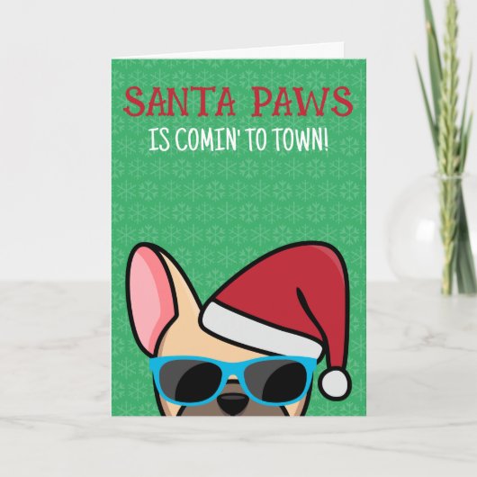Funny Light Fawn Frenchie Santa Paws Kerstmis Kaart (Voorkant)