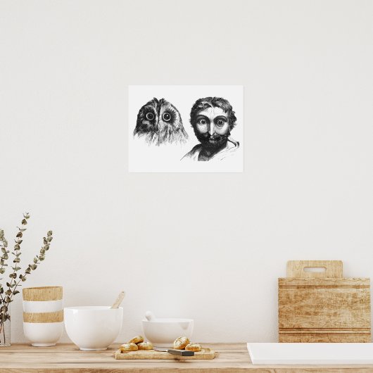 Funny Likiness between Man and Owl Cartoon Poster (Keuken)
