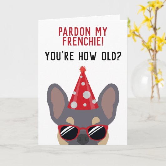 Funny Lila Tan French Bulldog Birthday Card Kaart (Gele Bloem)