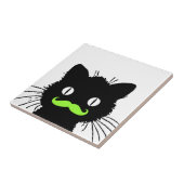 FUNNY LIME GREEN MUSTACHE  BLACK CAT TEGELTJE (Zijkant)