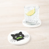 FUNNY LIME GREEN MUSTACHE  BLACK CAT ZANDSTEEN ONDERZETTER (Zijkant)
