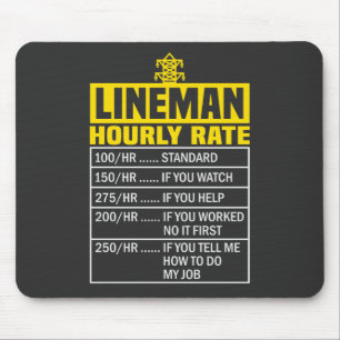 Funny Lineman Hourly Rate Black Mousepad Muismat