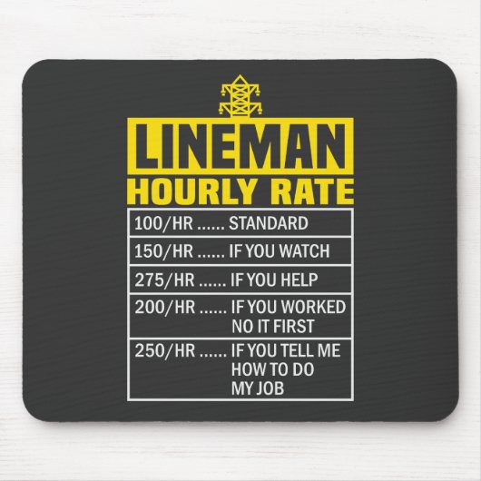 Funny Lineman Hourly Rate Black Mousepad Muismat (Voorkant)