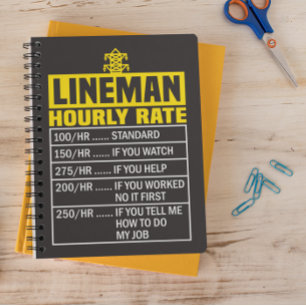 Funny Lineman Hourly Rate Black Spiral Notitieboek