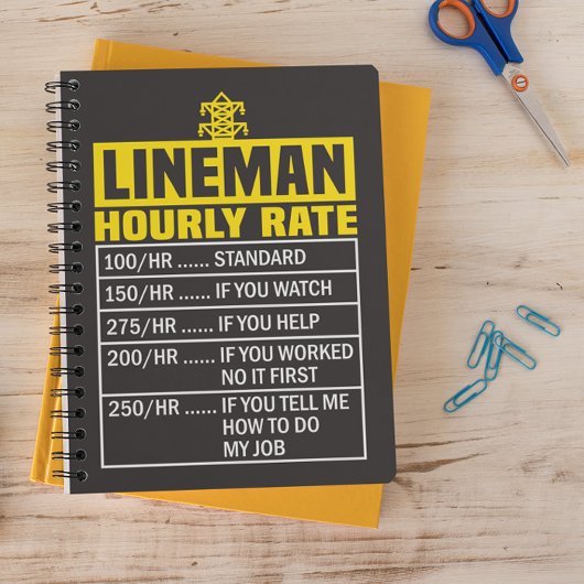 Funny Lineman Hourly Rate Black Spiral Notitieboek